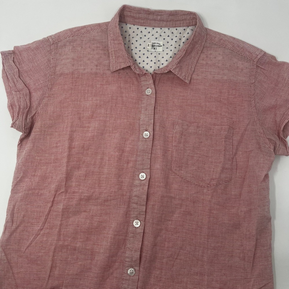 Bridge & Burn Womens XS Red Striped Short Sleeve Button Up Shirt Pocket Top